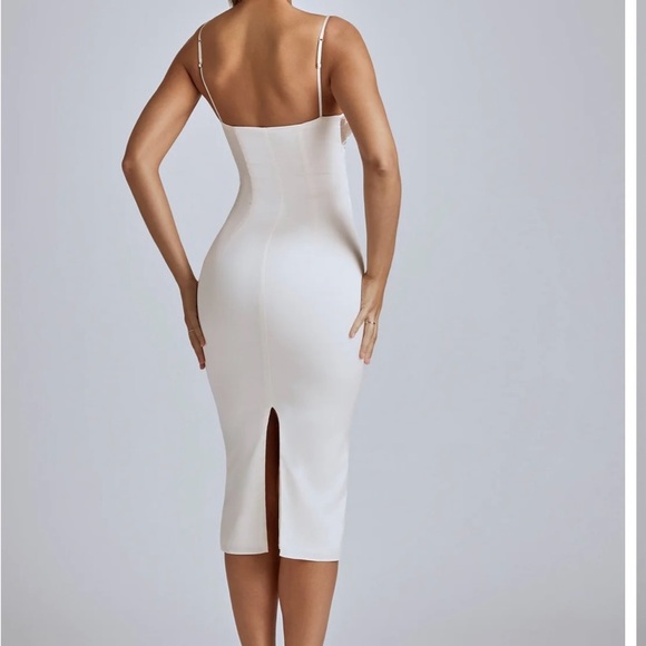 Oh Polly! Cadenza ivory satin midi dress with lace panel - Picture 2 of 15